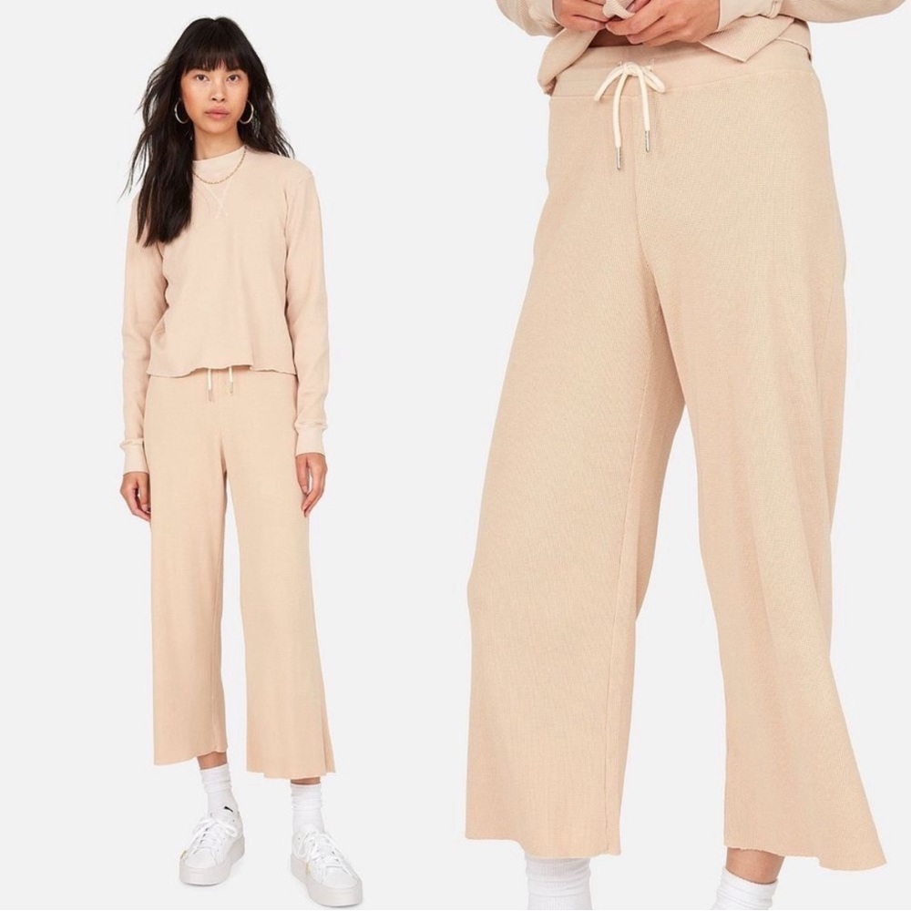 MATE the Label Cropped Wide-Leg Ribbed Pants in Blush Beige